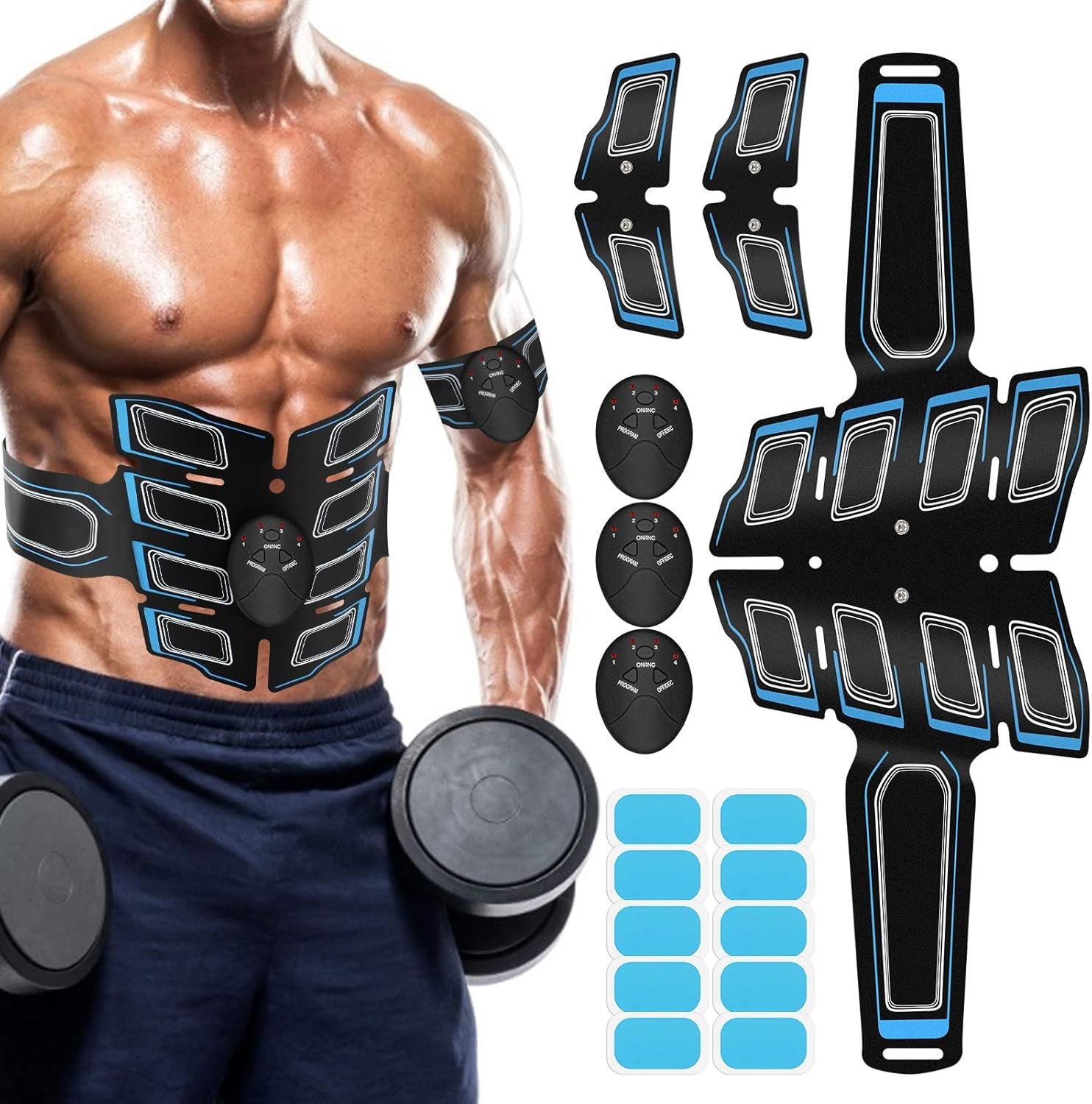 EMS Muscle Stimulator and Toner Belt for Abdominal and Body Muscle Training - Portable Unisex Fitness Equipment for Home and Office Workouts